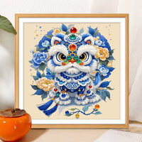 Auspicious Lion Blessing Cross Stitch Kit for Living Room and Bedroom, Chinese Style Handmade Embroidery