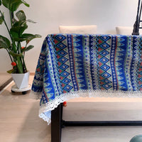 Bohemian Retro Cotton Linen Tablecloth for Dining, Coffee, and Round Tables - Yunnan Ethnic Style