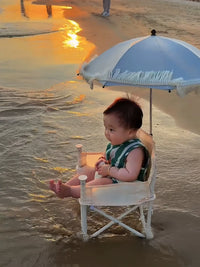 Foldable Baby Beach Chair with Umbrella, Portable Outdoor Camping and Picnic High Chair with Tray and Storage Bag
