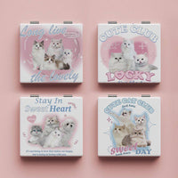Cute Cat Pattern Portable Folding Double-Sided Makeup Mirror for Students