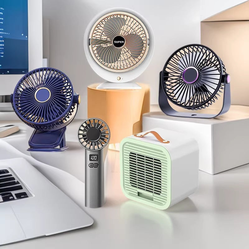 Portable USB Rechargeable Desk Fan with LED Light, Quiet Air Circulator with Ice Compress Function for Home Office