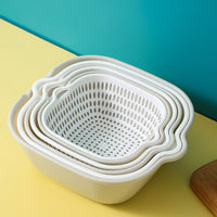 Double-Layer Vegetable Washing Basin Drain Basket Kitchen Fruit Strainer Household Leakage Artifact Six-Piece Set