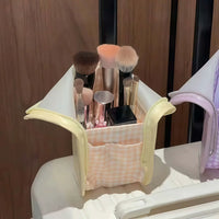 Portable Standing Cosmetic Bag with Brush Holder, Large Capacity Waterproof Travel Toiletry Organizer