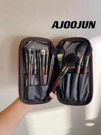 15-Piece Professional Animal Hair Makeup Brush Set with Wooden Handles and PU Zipper Bag