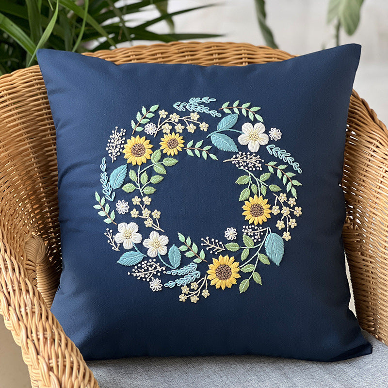 New Year Lu Embroidery DIY Pillow Kit with 3D Floral Design