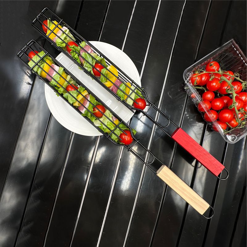 BBQ Hot Dog & Sausage Grilling Basket with Wooden Handle, Non-stick Coating