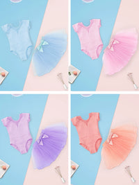 Girls' Short Sleeve Ballet Dance Leotard with Tutu Skirt for Practice and Performance