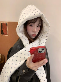 Korean Style Plush Hooded Scarf Hat for Women - Winter Warm All-in-One Ear Protection Neck Warmer