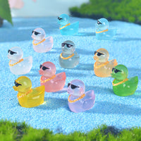 Luminous Duck Figurine with Gold Chain for Micro Landscape & Car Decor
