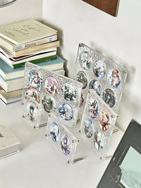Acrylic Ripple Pattern Display Case for Badges and Cards, 3/4-Grid Dustproof Organizer for Anime Collectibles