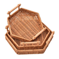 Hand-Woven Rattan Fruit Basket for Living Room, Snack and Bread Serving Tray, Storage Basket