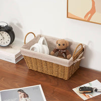 Handwoven Straw Storage Basket with Handles for Snacks, Toys, Books, and Sundries