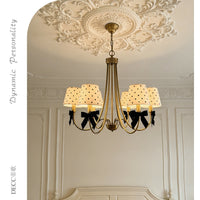 French Retro Bowknot Pendant Light with Polka Dot Shade for Living Room and Bedroom