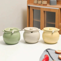 Food Grade Ceramic Lard Container with Lid and Spoon, High Temperature Resistant Oil Pot for Home Kitchen