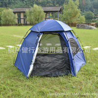 3-in-1 Waterproof UV Protection Double-Layer Hexagonal Tent for 6 People, Outdoor Camping Family Leisure Tent