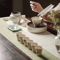 Shuke Kung Fu Tea Set with Ash Glaze Gaiwan and Teapot Tray, Japanese Style Home Tea Set