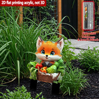 Acrylic Garden Stake with 2D Printed Fox and Vegetable Basket Design for Outdoor Decoration