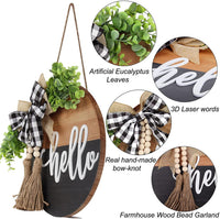 Welcome Round 3D Wooden Door Sign Farmhouse Decor Wall Hanging Spring Summer Wreath