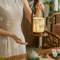 Song Dynasty Aesthetic Hand-Painted Fabric Lantern Table Lamp for Bedroom Bedside Decor
