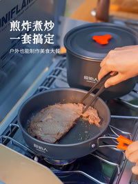 Portable Non-Stick Camping Cookware Set with Frying Pan and Pot for Outdoor Backpacking