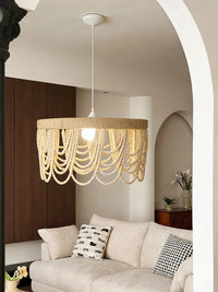 Bohemian American Retro Wood Bead Chandelier for Bedroom Study Living Room