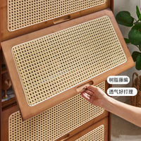 Rattan Woven Shoe Cabinet for Entryway Balcony, Solid Bamboo Wood Space-Saving Dustproof Storage Rack