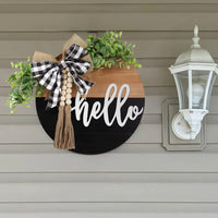 Welcome Round 3D Wooden Door Sign Farmhouse Decor Wall Hanging Spring Summer Wreath