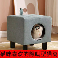 Cat Ottoman with Enclosed Pet Bed, Durable and All-Season Cat House Stool