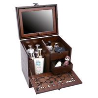 Wooden Cosmetic Jewelry Box with Mirror, European Style Portable Large Makeup Storage Case