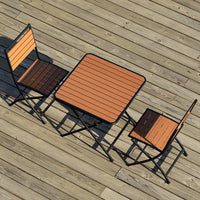 Outdoor Foldable Bistro Table and Chair Set, Weatherproof Wood-Plastic Composite and Iron for Balcony Patio Cafe