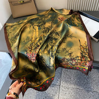 Elegant Silk Scarf for Women, Long Sun Protection Shawl, Imitation Silk Printed for Travel