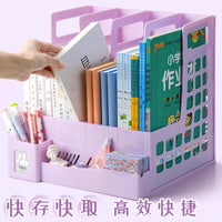 Thickened Desktop Bookends with Pen Holder, A4 Document Organizer for Office and Study, Foldable Multi-layer Plastic File Rack
