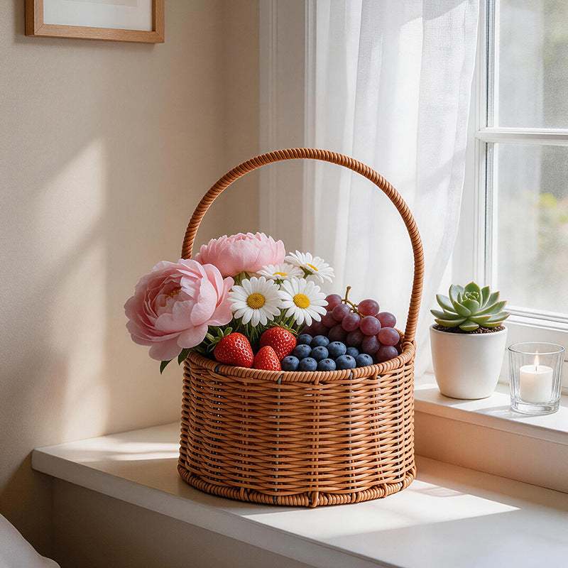 Rattan-Style Woven Basket for Picnics, Flower Arrangements, and Storage