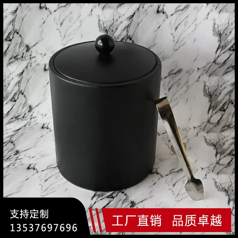 Leatherette Double-Wall Insulated Ice Bucket with Lid for Bar & Wine