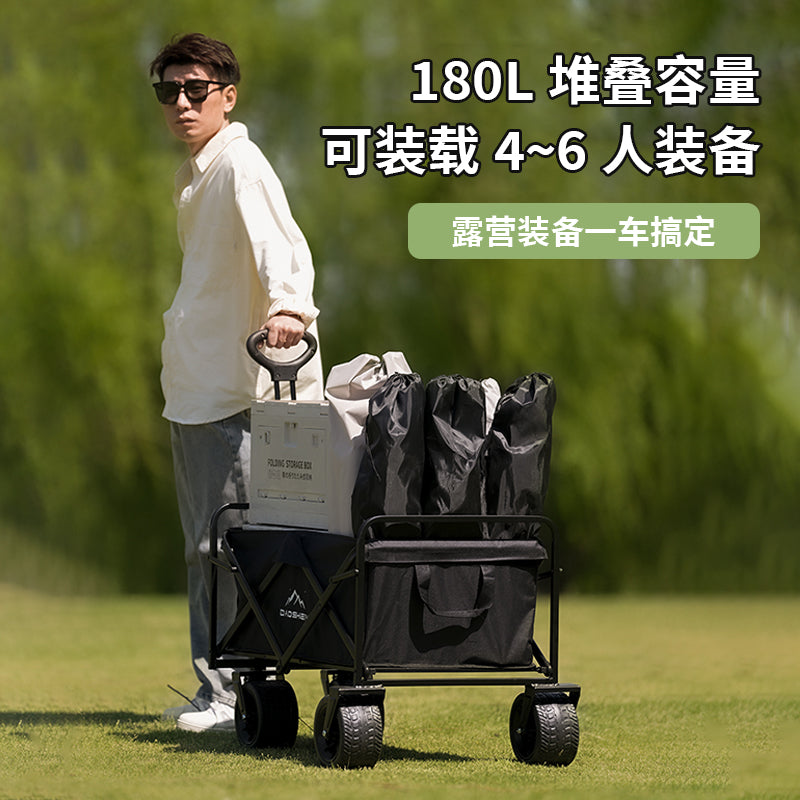 Outdoor Camping Cart with Foldable Tabletop Portable Trolley for Picnics and Stalls