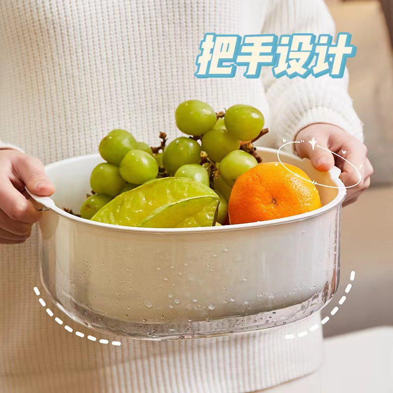 Multifunctional PET Drain Basket Set for Kitchen, Double-Layer Vegetable and Fruit Washing Baskets, Transparent