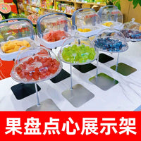 Supermarket Round Tasting Box with Lid, Clear Plastic Sample Display Tray for Fruit Stores and Promotions