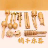 Orff Percussion Instrument Set for Kids - Tambourine, Castanets, Wood Block, Maracas, Double Tone Block
