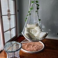 Woven Rattan Hanging Basket Chair with Stand for Indoor/Outdoor Use