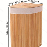 Foldable Bamboo Laundry Hamper with Lid, Corner Storage Basket for Clothes