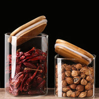 Square Glass Storage Jar with Wooden Lid for Grains and Dry Goods