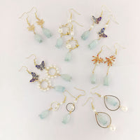 Vintage Chinese Style Blue Real Flower Earrings with Dried Flowers and 925 Silver