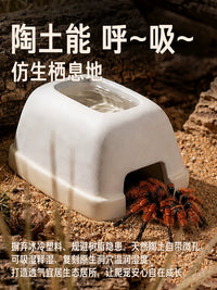 Reptile Ceramic Hideout Cave Humidifying Shelter for Geckos Snakes Lizards Natural Terracotta
