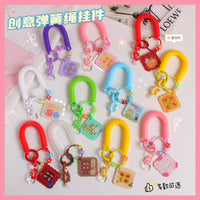 Retractable Spring Coil Keychain with Double-Sided Acrylic Charm and Wrist Lanyard