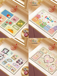 Cartoon Absorbent Dish Drying Mat for Kitchen Countertops and Coffee Machines