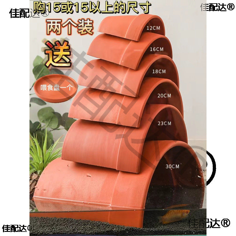 Terracotta Turtle Hideout Cave and Basking Platform for Aquarium and Reptile Tanks