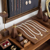 Premium Walnut Wood Jewelry Display Stand for Necklaces, Pendants, Earrings, and Rings
