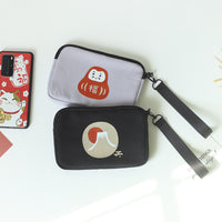 Japanese Style Lucky Bag Coin Purse for Women, Portable Mini Fabric Wallet with Wrist Strap