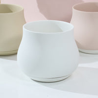 Ceramic Belly Planter with Saucer for Office & Home Decor, Simple Desktop Flower Pot