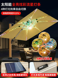 Outdoor Patio Umbrella with Solar LED Lights and Wheeled Base for Garden, Balcony, and Commercial Use